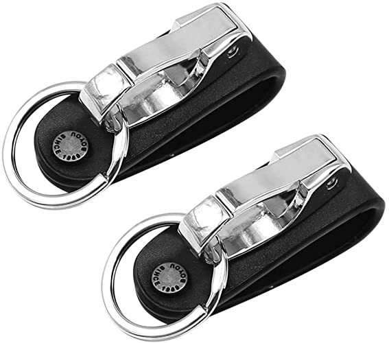 Stainless Steel Keychains Cowhide Leather Detachable Belt Keyring Key Chain Hook Key Ring Holder for Men Gift (2 Pack)