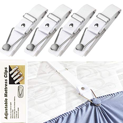 Siaomo Bed Sheet Holder Fastener 4pcs/Set Adjustable Sheets Holders Straps Clips Grippers/Sofa Cover Mattress Pad Fastener Suspenders (White)