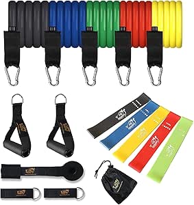 Fit Simplify Resistance Loop Exercise Bands and Tube Bands with Handles, Ankle Straps and Door Anchor