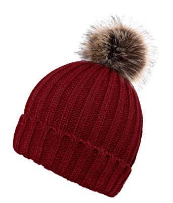 Arctic Paw Unisex Girls Children Mommy&me Cable Knit Beanie with Faux Fur Pompom