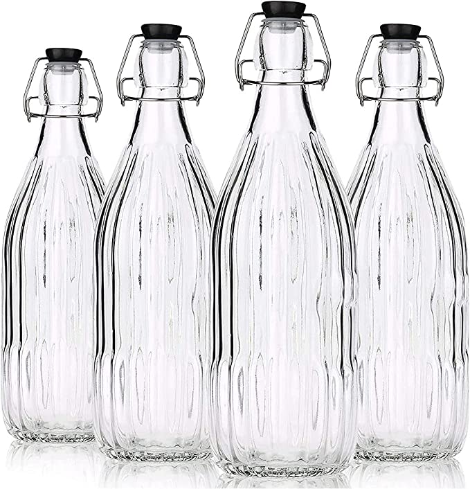 Chef's Star Linear Designed Brewing Bottles, Swing Top, 1 Liter, Set of 4