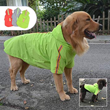 Lovelonglong Fashion Hooded Pet Dog Raincoat, Lightweight Dog Rain Jacket Zipper Closure Rain Poncho with Reflective Strip for Small Medium Large Dogs