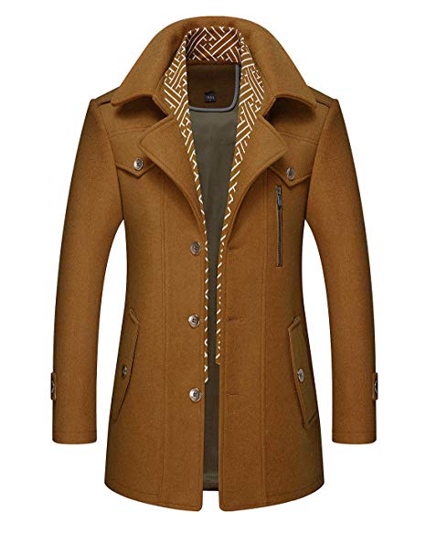 CHARTOU Men's Stylish Scarf Single Breasted Wool Walker Coat Thick Winter Jacket-6 Colors