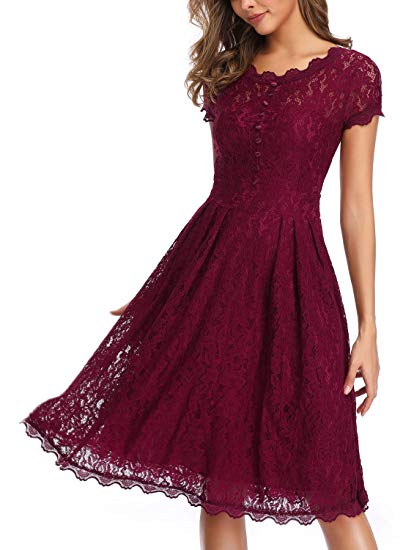 ihot Women's Vintage Lace Cap Sleeve Retro Swing Elegant Dress for Special Occasion