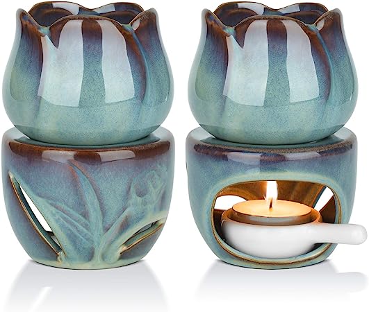 ComSaf Wax Melt Burners Essential Oil Burner Set of 2, Aromatherapy Aroma Burner Ceramic Oil Candle Diffuser Tealight Tart Wax Burner Home Bedroom Decor Christmas Housewarming Gift