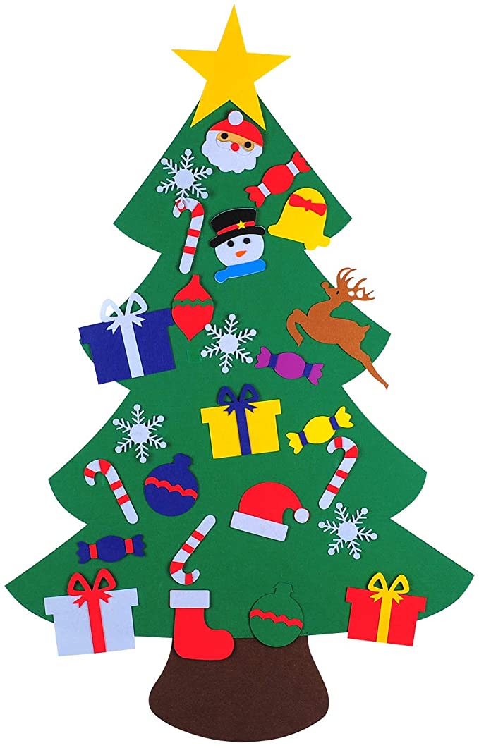 ShaggyDogz DIY Felt Christmas Tree Set with 26 Ornaments for Kids, Xmas Gifts, New Year Door Wall Hanging for Christmas Decorations (stysle 1)