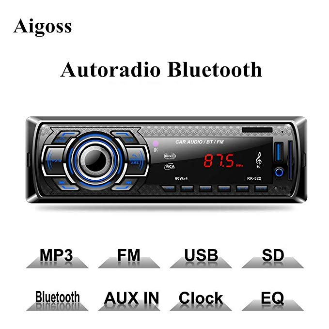 Aigoss Car Stereo with Bluetooth, 60W x 4 Digital Media Receiver with Remote Control, Car Speakerphone Hand-free Call, Support USB/SD/Audio Receiver/ MP3 Player/FM
