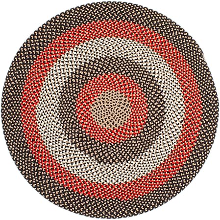 Super Area Rugs Round 4' Black - Red - Brown Circular Braided Rug for Farmhouse/Primitive Style Kitchens and Dining Table