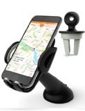 Roybens 2-in-1 Universal Air Vent and Windshield Cell Phone Car Mount Holder Cradle Fits Apple iPhone 5 5S 6 Plus 6S 5C Android Smartphones Samsung Galaxy S6 Edge Note LG HTC GPS iPod Black