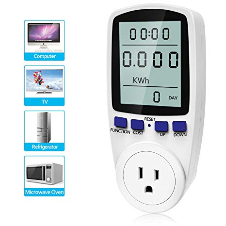 Kuman Plug Power Meter Energy Electricity Usage Monitor Watt Voltage Amps Meter with Digital LCD Display,Overload Protection and 7 Display Modes for Energy Saving KW47 (LCD Display Power Meter)