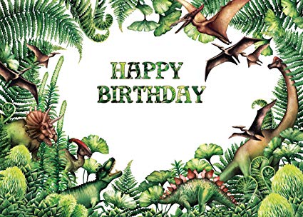 SJOLOON 7x5ft Dinosaur Birthday Backdrop Green Leaves Photography Background Boy's Roar Birthday Party Banner Decor Watercolor Photo Booth Studio Prop 11403