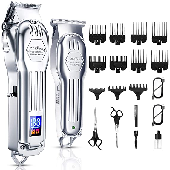 Hair Clippers for Men Cordless Close Cutting T-Blade Trimmer Kit, Professional Full Metal Hair Cutting Kit Beard Trimmer Barbers Men Women Kids Clipper Set with LED Display Rechargeable Grooming Kit