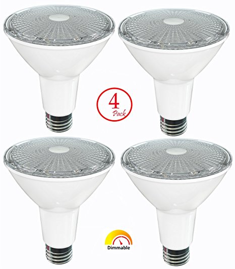 SleekLighting Par 30 LED 11 Watt "Dimmable" Wide Flood Long Neck Light Bulb(40°), 800 Lumens, E26 Medium Base, 75 Watt Equivalent, UL Approved (PACK OF 4) … (4000)