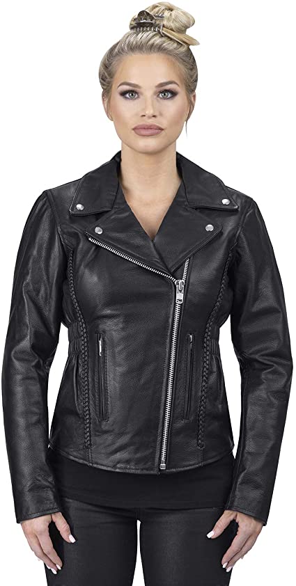 Viking Cycle Classic Cruise Cowhide Motorcycle Leather Biker Jacket for Women