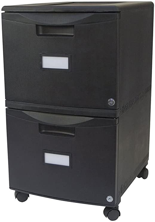 Storex 2 Drawer Mobile File Cabinet with Lock, Legal/Letter, 18.25 x 14.75 x 26, Black