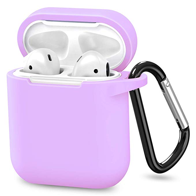Upgraded 2019 AirPods Case, ATUAT Protective Silicone Cover(Front LED Visible) Compatible with Apple AirPods 1 and 2(Light Purple)
