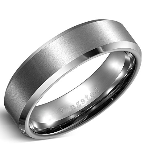 Freeman Jewels 6mm Tungsten Ring for Men Matte Finish Polished Edge Mens Wedding Band