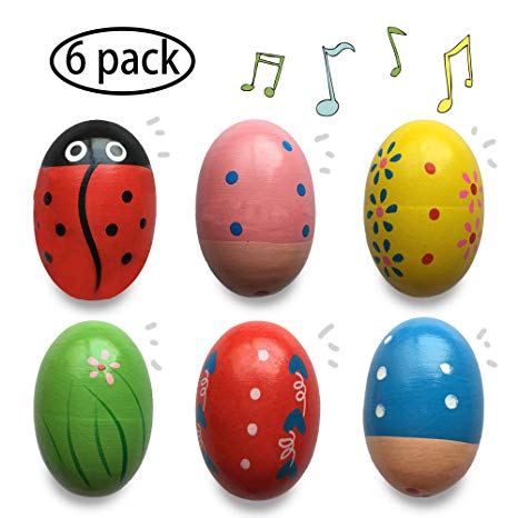 Jofan 6 Pack Wooden Percussion Musical Shake Egg Easter Egg Shakers for Kids Boys Girls Toddlers Easter Gifts Easter Basket Stuffers Fillers