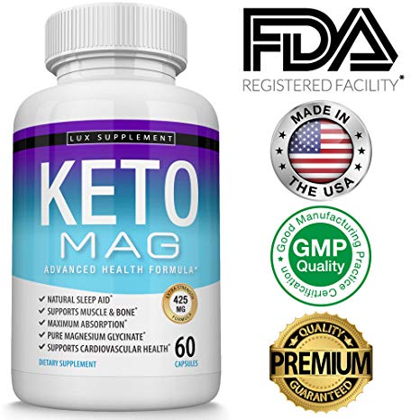 Pure Magnesium Glycinate 425 Mg Advanced Health Formula - Keto Mag High Absorption Magnesium Support Muscle Relaxation & Recovery with Maximum Bioavailability, Men Women, 60 Capsules, Lux Supplement