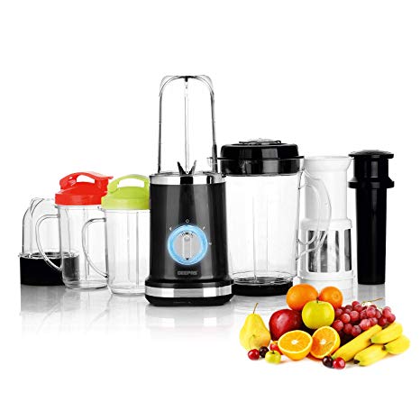 Geepas 380W Smoothie Maker | 4 in 1 Blender Machine with 2 Travel Sport Mugs, 2 Cups & 1 Jug BPA-Free Ideal Blenders for Smoothies and Shakes | Ice Crusher Grinder Juicer Pusher – 2 Years Warranty
