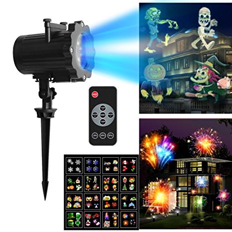 Projector Light with Remote Control, TXDUE LED Landscape Spotlight Light Projector with Switchable 16 Slides for Halloween Christmas Party - Dynamic Lighting - IP44 Waterproof [2017 Newest Version]