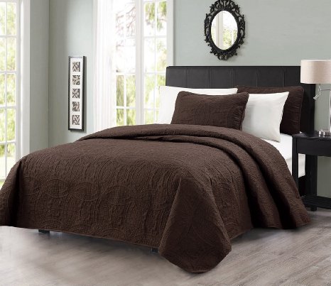 Chezmoi Collection Austin 3-piece Oversized Bedspread Coverlet Set Queen Chocolate