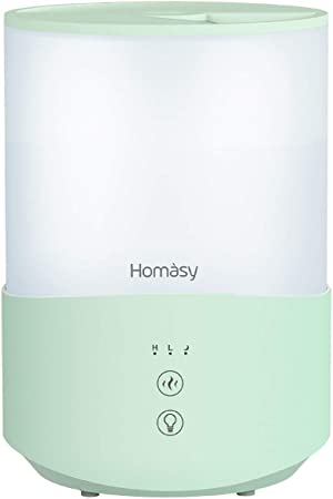 Homasy Humidifiers 2.5L, Air Humidifier with Adjustable Mist Output, Sleep Mode, Ultrasonic Humidifier for Bedroom, Baby Room, Oil Diffuser with 7-Colour Mood Lights, Auto Shut Off-Green