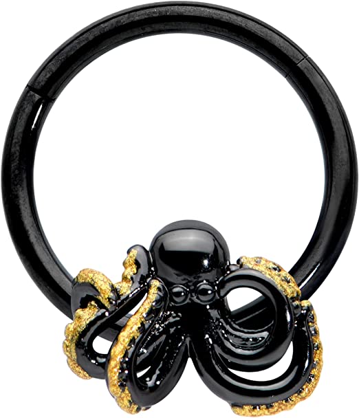 Body Candy 16G Black PVD Surgical Steel Clicker Hinged Segment Ring Seamless Cartilage Octopus Nose Hoop 3/8"