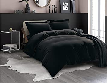 Elegant Comfort Luxury 3-Piece Duvet Cover Set - Ultra Soft 1500 Thread Count Egyptian Quality Hotel Collection - Comforter Cover with Button Closure and 2 Pillow Shams, Full/Queen, Black