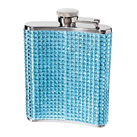 Oggi 9248.5 Glitter and Glitz Stainless Steel Hip Flask, Blue