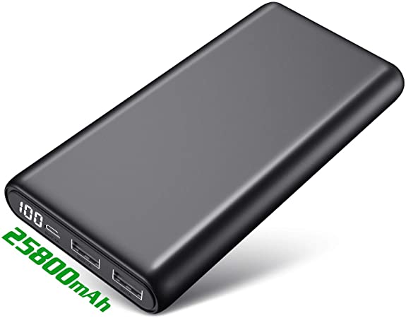 Pxwaxpy Powerbank, External Battery 25800mAh 【New Compact LCD Digital Display】 High Capacity Battery Pack with 2 Output USB Fast Charging External Charger for Mobile Phone, Tablet