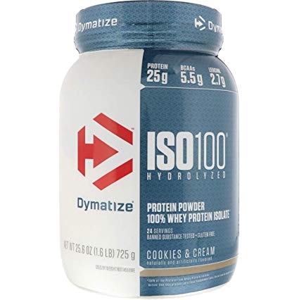 Dymatize ISO 100 Hydrolyzed Whey Protein Powder Isolate, Cookies and Cream, 1.6 Pound