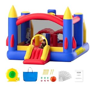 VEVOR Bounce House for Kids 5-12, Jump House Trampoline, Bounce House with Slide, Blower and Storage Bag, Family Backyard Birthday Party Gifts for Boys, Outdoor Toys for Kids Ages 4-8, 160x94x96 inch