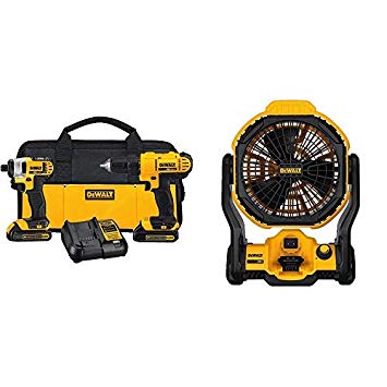 DEWALT DCK240C2 20v Lithium Drill Driver/Impact Combo Kit (1.3Ah) with 11" Corded/Cordless Jobsite Fan (Tool Only)