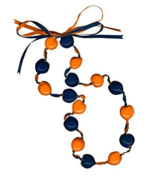 Navy and Orange Lucky Kukui Nuts Necklace