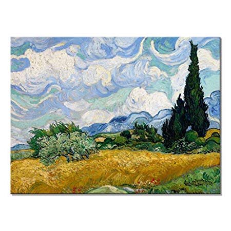 Wieco Art Wheat Field with Cypresses by Van Gogh Classical Oil Paintings Reproduction Large Modern Canvas Print Wall Art Landscape Pictures Stretched and Framed Giclee s Artwork for Home Office Decor