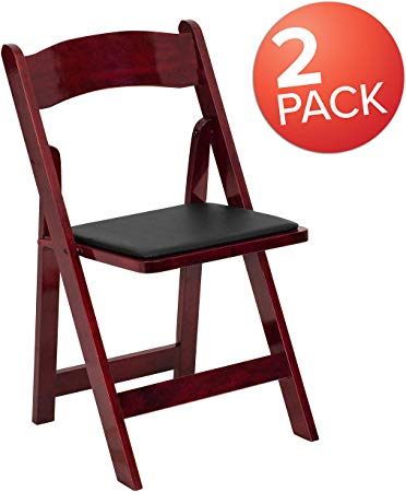 Flash Furniture 2 Pk. HERCULES Series Mahogany Wood Folding Chair with Vinyl Padded Seat