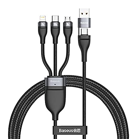 Baseus Flash Series Two-for-Three Data Cable USB/USB Typ C - USB Typ C/iOS/Micro USB Cable (5 A - 100 W / 20 W / 18 W) 1,2 m Power Delivery Quick Charge (Grey Black)