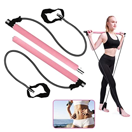 Pilates Exercise Stick, BicycleStore Portable Yoga Bar Kit with Resistance Band Multifunctional Muscle Toning Bar Home Gym Pilates Equipment Flexband Accessories with Foot Loop for Total Body Workout