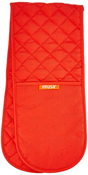 IMUSA Heat Resistant Double Oven Mitt Glove/Moppine, Great for Cooking & Baking & Handling Hot Pots and Pans, Red