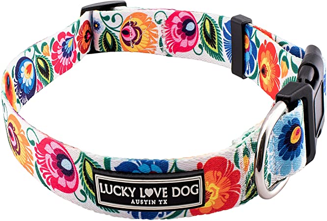 Lucky Love Dog Cute Female Dog Collars Small, Medium, Large |Matching Collar Leash Set, Premium, Floral Collars for Girl Dogs