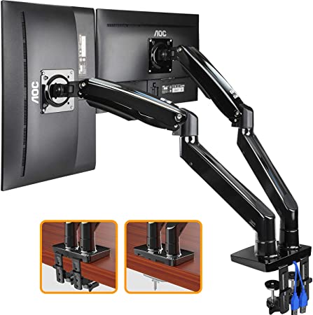 ErGear 22-35” Premium Dual Monitor Stand Mount, Ultrawide Computer Screen Desk Mount w/Full Motion Gas Spring Arm, Height/Tilt/Swivel/Rotation Adjustable, Holds from 6.6lbs to 26.5lbs / arm