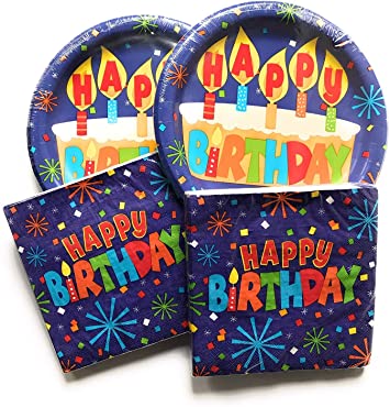 Happy Birthday Party Plates and Napkins - 36 Plates and 40 Napkins