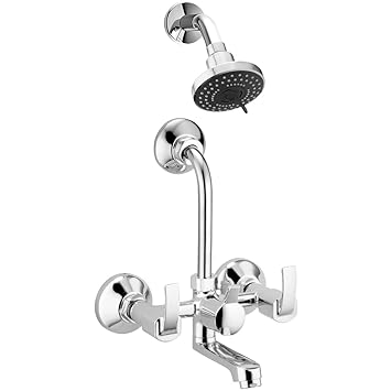 ALTON QBA9125 Brass Wall Mixer With 3-Function, 4-INCH Overhead Shower Set and 125mm Bend Pipe (Chrome)