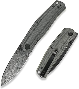 CIVIVI Sokoke Folding Knife, Ray Laconico Pocket Knife for EDC, 3.35" Damascus Steel Blade Linen Micarta Handle Thumb Stud Opener Front Flipper Utility Knife C22007-DS1