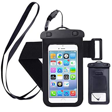 Universal Waterproof Cell Phone Case: Phone Pouch Dry Bag Compatible With iPhone 6s & 6s Plus, Samsung Galaxy, Sony, HTC, LG, Motorola, Nokia and BlackBerry Phones Up to 6" Diagonally in Size - Black