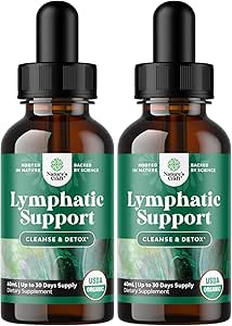 Certified Organic Lymphatic Drainage Drops - Herbal Lymphatic Cleanse and Immune Support Supplement with Echinacea Goldenseal & Red Clover Extract - Vegan Non GMO Alcohol and Sugar Free - 60 Servings