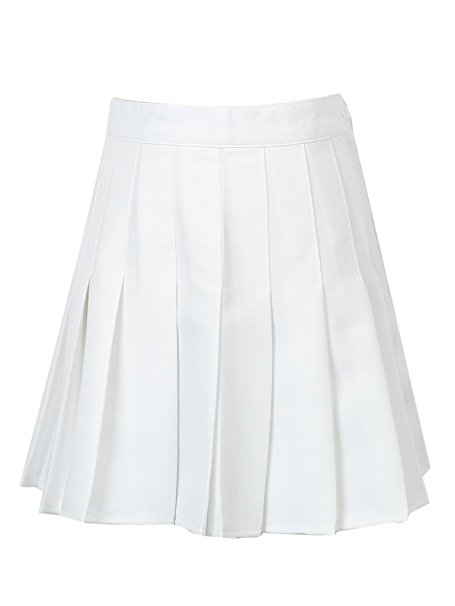 Persun Women's Basic Versatile Plain High Waist White Mini Pleat skater skirt