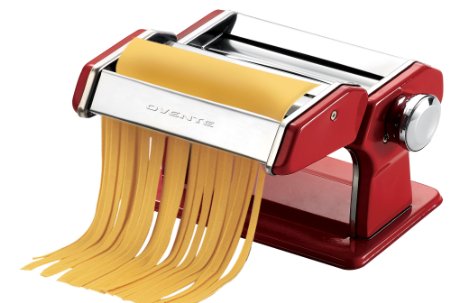 Ovente PA515R Vintage Stainless Steel Pasta Maker, 150mm, Metallic Red