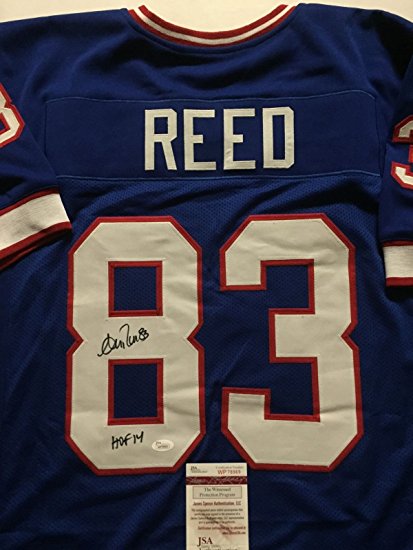 Autographed/Signed Andre Reed "HOF 14" Buffalo Bills Blue Football Jersey JSA COA